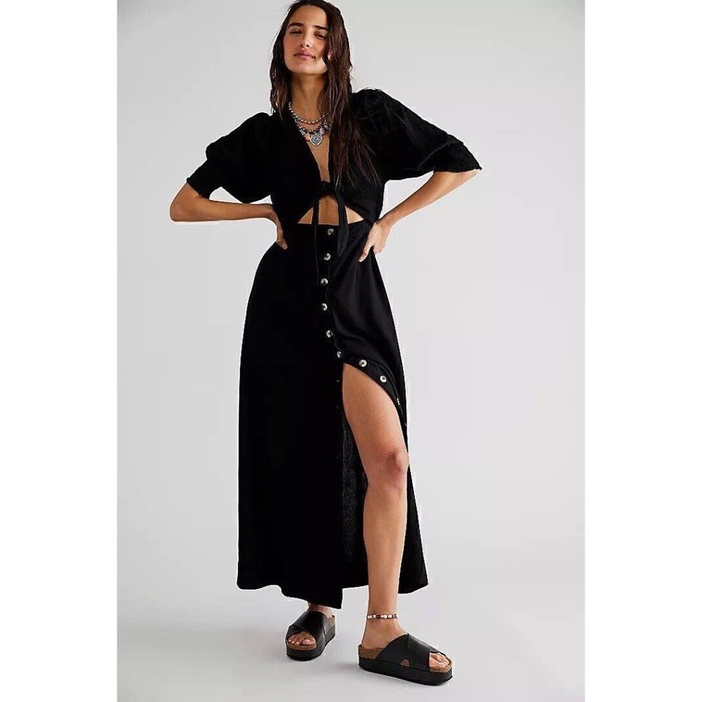 NWT FREE PEOPLE STRING OF HEARTS MAXI DRESS IN BLACK